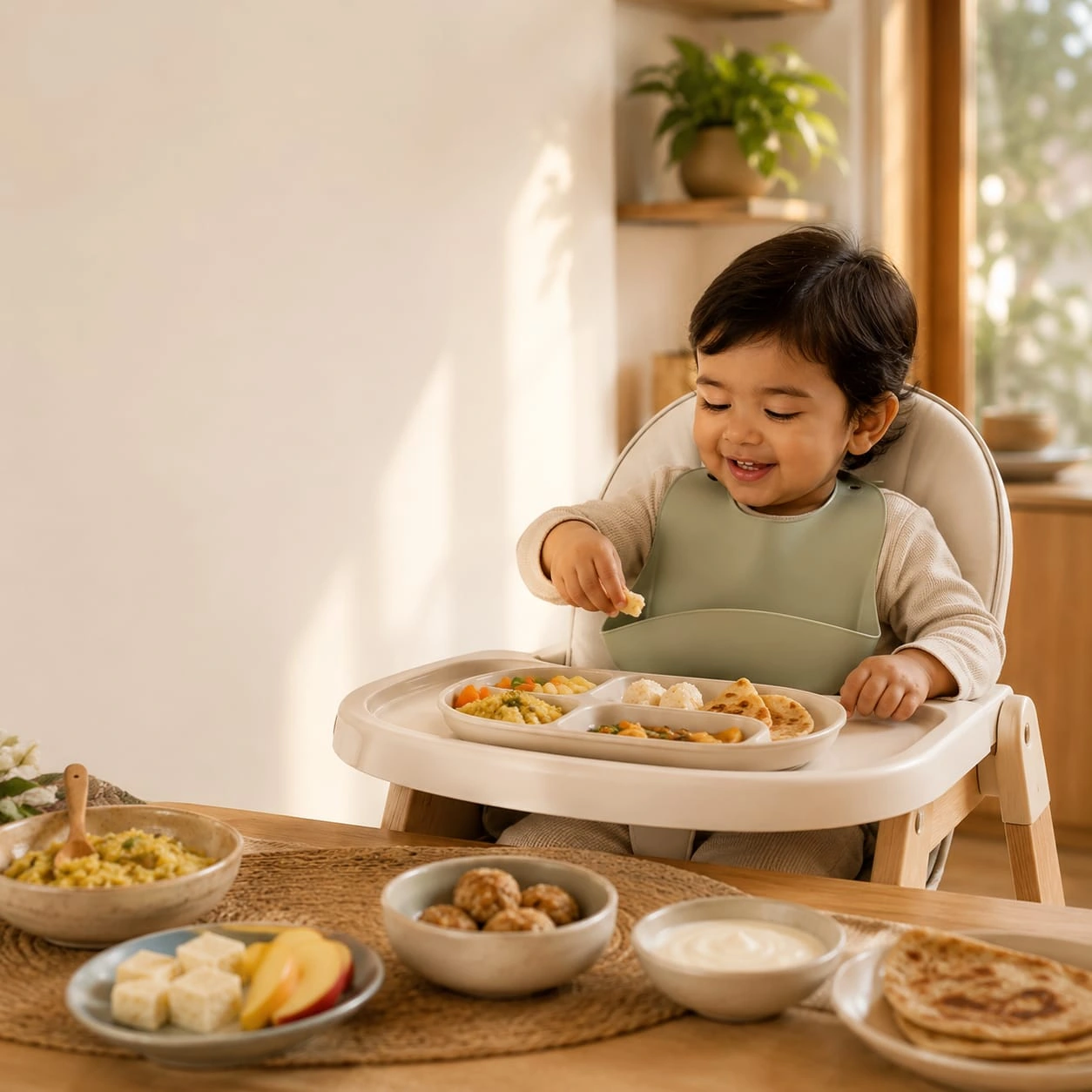 Toddler eating calmly at home